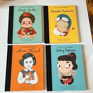 Little People Big Dreams books. Audrey Hepburn/Anne Frank/Frida Kahlo/Earhart